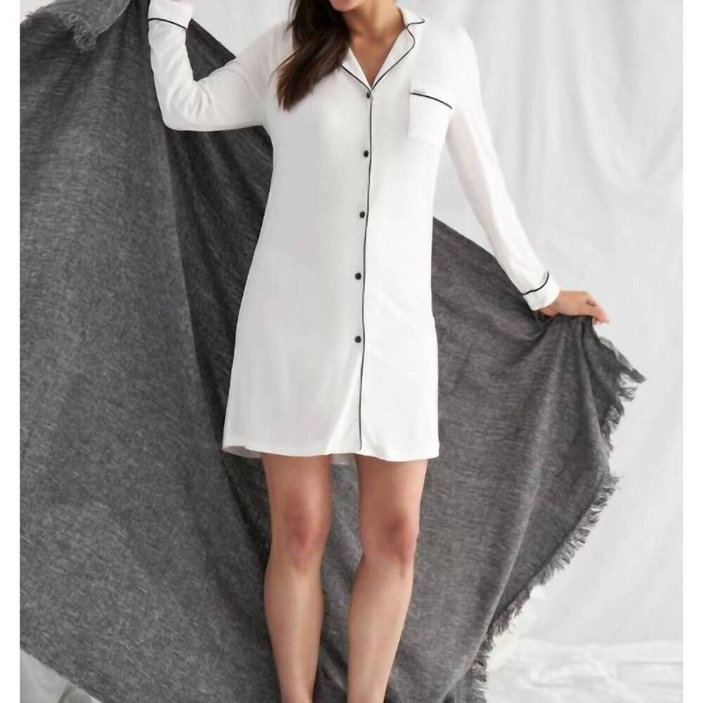 NEW PRETTY YOU LONDON bamboo long lseeve nightshirt in white